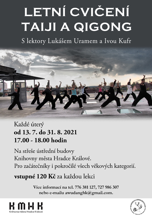 Plakát na cvičení na střeše knihovny